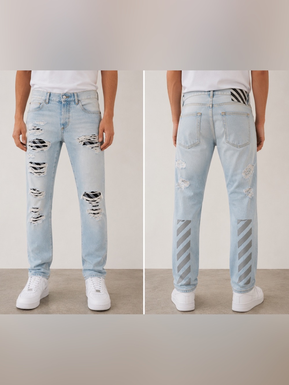 Off-White c/o Virgil Abloh FW16 Slim Fit With Rips Jeans Light Wash Made Italy🇮🇹